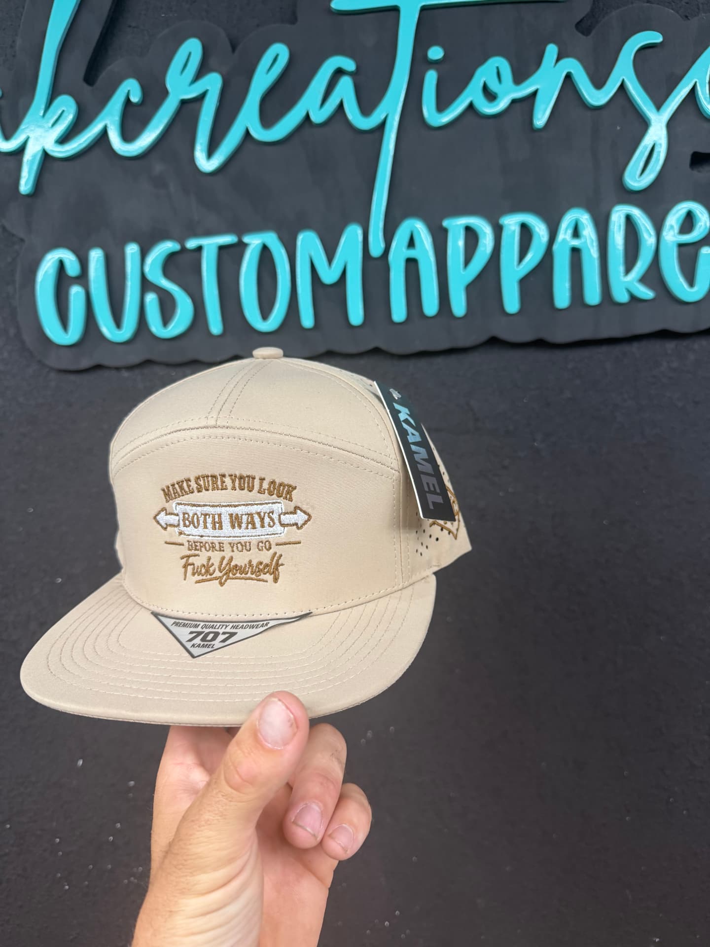 Look Both Ways embroidered mens trucker hat