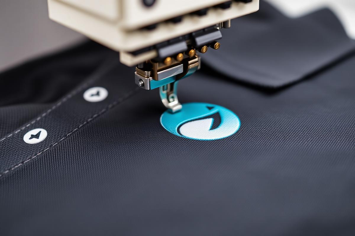 Embroidery machine stitching a logo